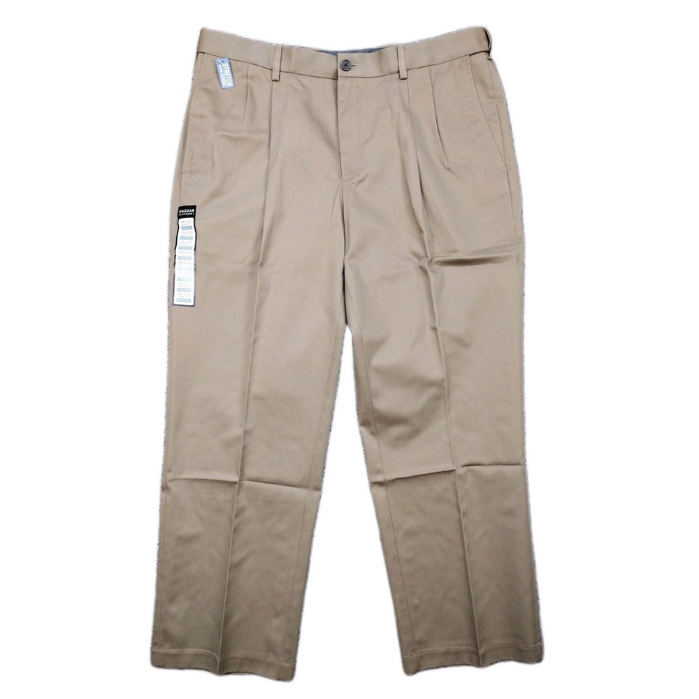 NEW Haggar Premium No-Iron Khaki Men's 38x30 Stretch Classic-Fit Pleated Front